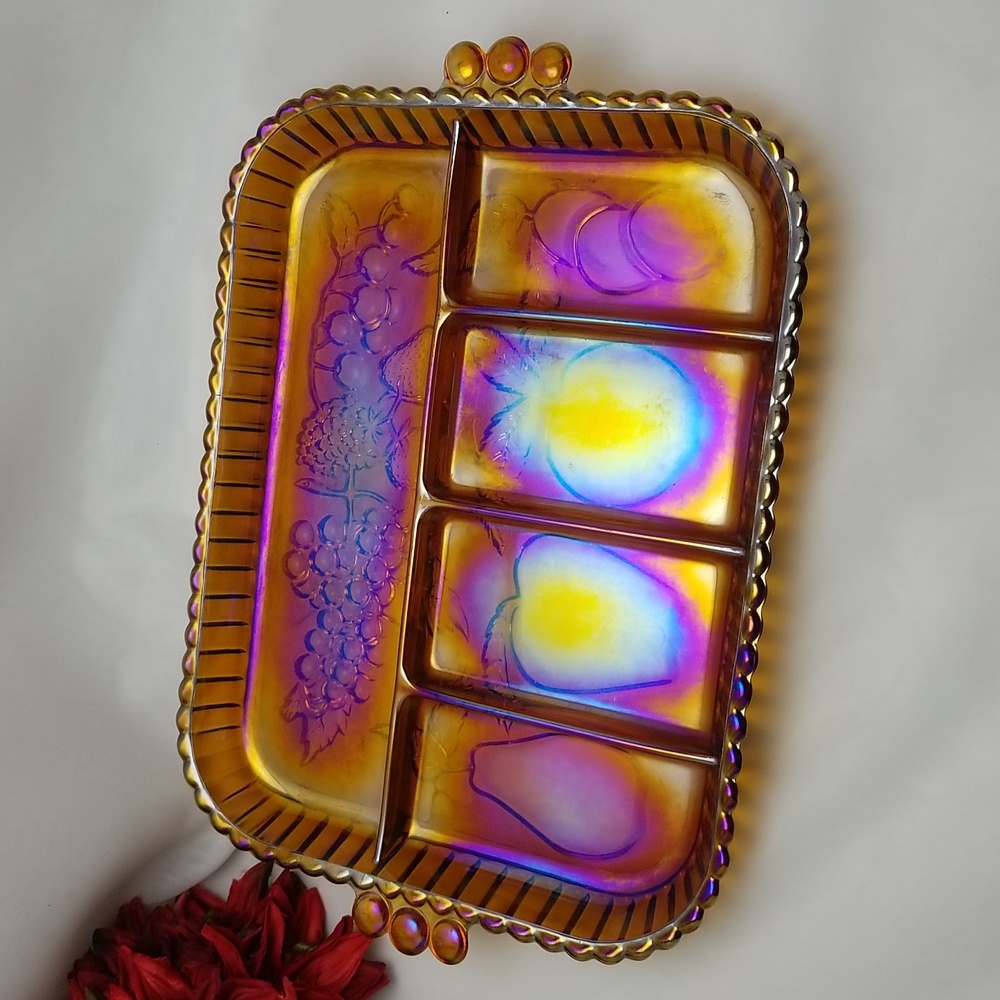 Indiana Iridescent Gold Carnival Five Part Relish Tray